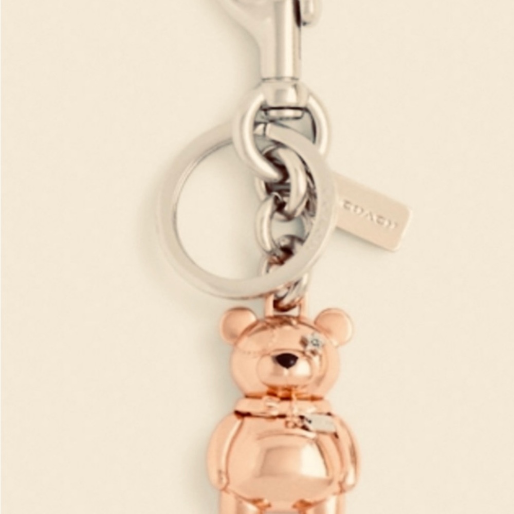 Coach Teddy Bear Bag Charm and Keychain Rose Gold